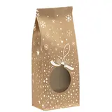 Sachet confiserie Noël kraft avec fenêtre Snow 10 x 5,5 x 28,5 cm 80g/m² - Sachet SOS Noël - Sachet bonbons Noël - Lot de 100