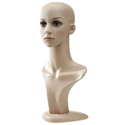 Tête mannequin femme maquillée avec torse H 52 cm Plastique - Tête pour perruque, chapeau - Chair - Têtes mannequin, têtes à perruque