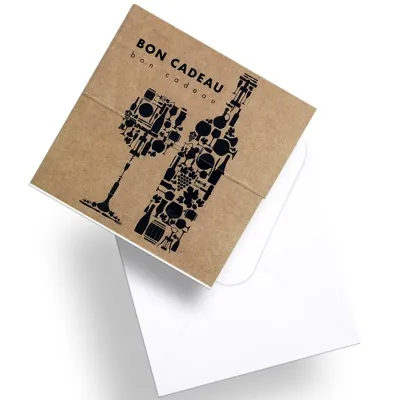 Bon cadeau kraft motif caviste brun / noir 12 x 12 cm - Paquet de 12 - Bons cadeaux