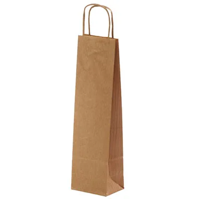 Sac bouteille kraft brun vergé 14 x 8 x 39 cm 100 g/m² – Sac cadeau bouteille – 1 bouteille - Paquet de 50 - Sacs bouteilles