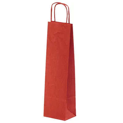 Sac bouteille kraft rouge poignées torsadées 14 x 8 x 39 cm 100 g/m² – Sac cadeau bouteille – 1 bouteille - Paquet de 50 - Sacs bouteilles
