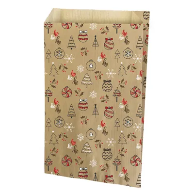 Pochette cadeau Noël Oriane 2 24 + 7,5 x H 41 cm - Pochette cadeau papier - Lot de 150 - Pochettes cadeaux à motifs
