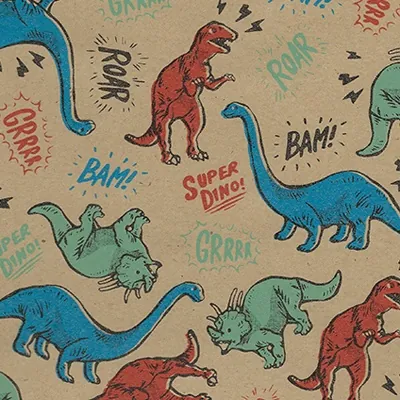 Papier cadeau Dinosaures kraft brun 70 cm x 50 m, 65 g/m² - Le rouleau - Papiers cadeaux enfants