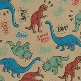 Papier cadeau Dinosaures kraft brun 70 cm x 50 m, 65 g/m² - Le rouleau - Papiers cadeaux enfants