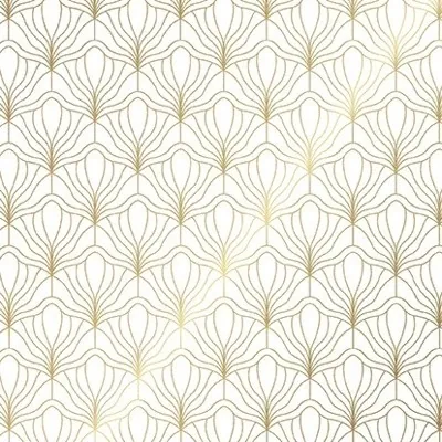 Papier cadeau Art Déco couché blanc 70 cm x 50 m, blanc / or, 70-80 g/m² - Papier cadeaux couchés à motifs