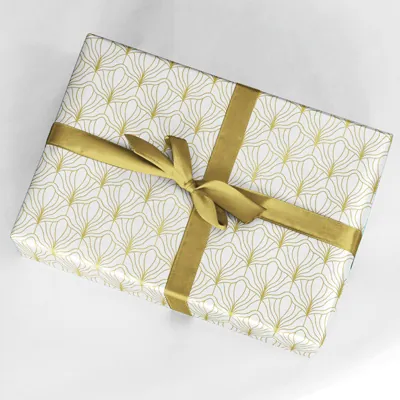 Papier cadeau Art Déco couché blanc 70 cm x 50 m, blanc / or, 70-80 g/m² - Papier cadeaux couchés à motifs-2