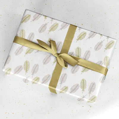 Papier cadeau écologique plumes blanc cassé 70 cm x 25 m 80 g/m² – Le rouleau - Papier cadeaux couchés à motifs-2
