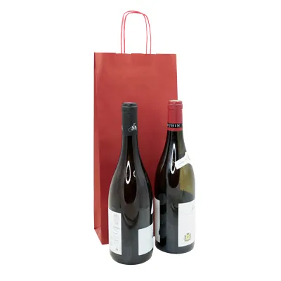 Sac bouteille kraft rouge poignées torsadées 18 x 8 x 39 cm 100 g/m² – Sac cadeau bouteille – 2 bouteilles - Paquet de 50 - Sacs bouteilles-3