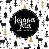 Étiquettes adhésives « Joyeuses Fêtes » 35 x 35 mm noir, blanc et or – Motif sapins – Paquet de 500 - Étiquettes cadeaux adhésives