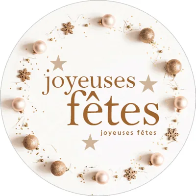Étiquettes cadeaux adhésives “Joyeuses Fêtes” couronne or/blanc Ø 35 mm – Paquet de 500 - Étiquettes cadeaux adhésives