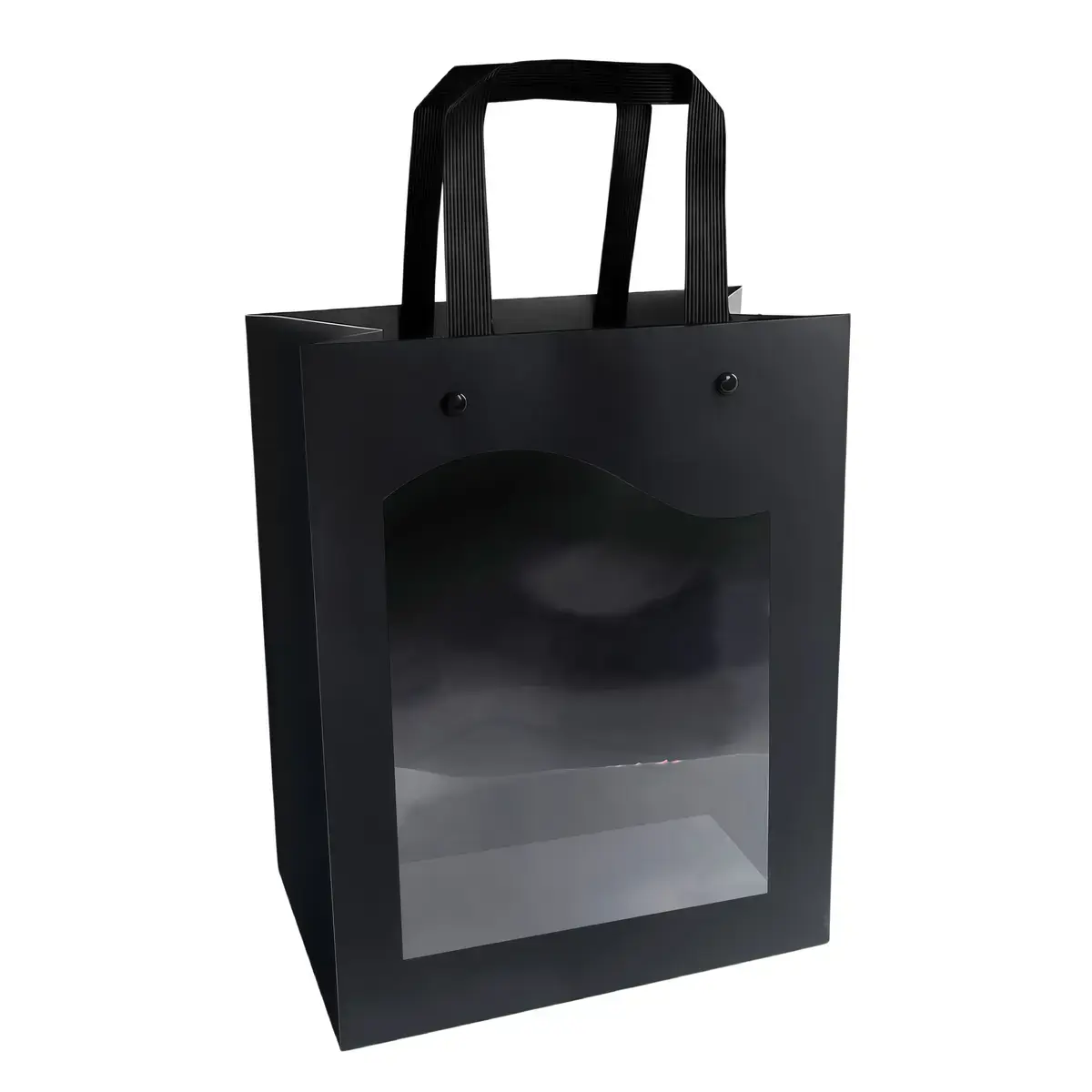 Sac kraft à fenêtre Delicatessen noir 18+8 x H 23 cm poignées plates – Paquet de 10 - Sacs kraft à fenêtre