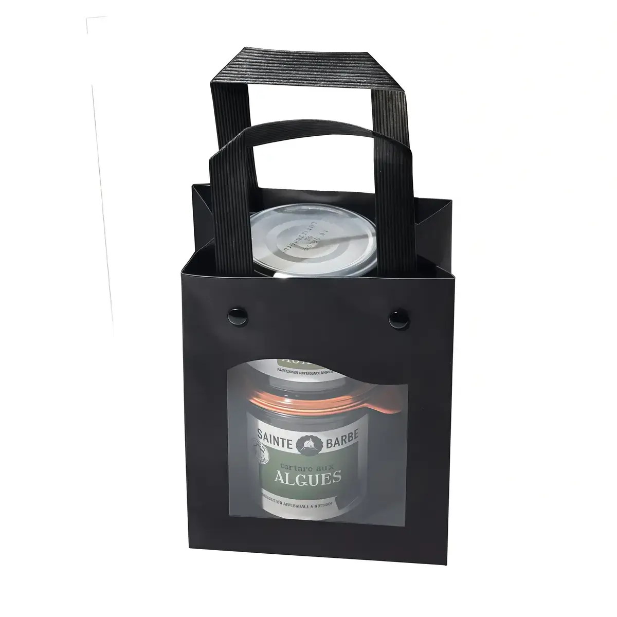 Sac kraft à fenêtre Delicatessen noir 18+8 x H 23 cm poignées plates – Paquet de 10 - Sacs kraft à fenêtre-2