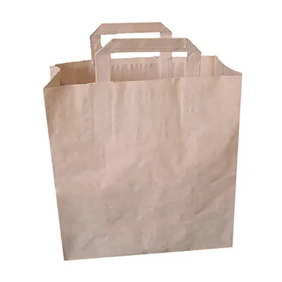 Sac papier kraft brun poignées plates 26 x 20 x 26 cm - Sac traiteur - Lot de 250 - Sacs kraft brun poignées plates