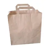 Sac papier kraft brun poignées plates 26 x 20 x 26 cm - Sac traiteur - Lot de 250 - Sacs kraft brun poignées plates