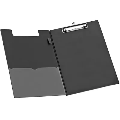 Porte-bloc à rabat A4+ noir avec pince et porte-stylo - 36,5 x 23,5 cm - Porte-blocs et Porte-documents