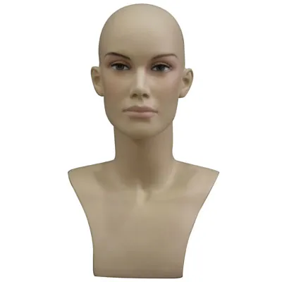 Tête mannequin femme avec torse H 42 cm Fibre de verre - Tête pour perruque, chapeau - Chair - Têtes mannequin, têtes à perruque