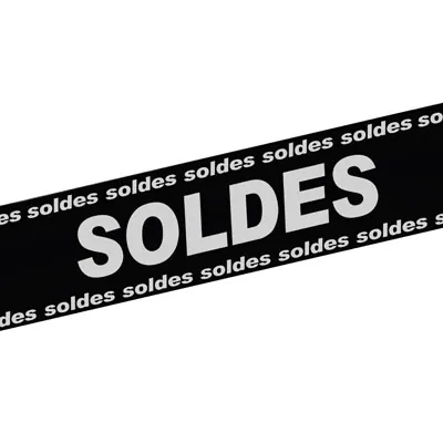 Banderole Soldes 15 cm x 10 m noir/argent plastique - Affichage Soldes - Banderoles Soldes et Destockage-2
