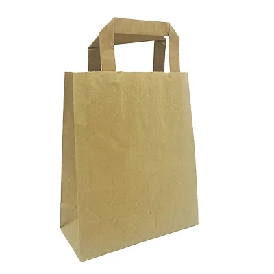 Sac kraft brun poignées plates 18 + 8 x 22 cm - Sac papier kraft - Paquet de 50 - Sacs kraft brun poignées plates