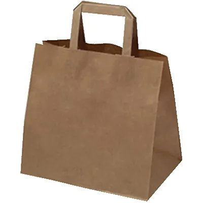 Sac papier kraft brun poignées plates 32 x 22 x 25 cm - Sac traiteur - Lot de 250 - Sacs kraft brun poignées plates