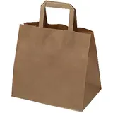 Sac papier kraft brun poignées plates 32 x 22 x 25 cm - Sac traiteur - Lot de 250 - Sacs kraft brun poignées plates