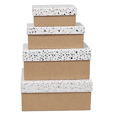 Boîtes cadeaux Terrazzo à couvercle amovible - blanc / brun - 12 x 12 x H15 cm - Boites cloches-2