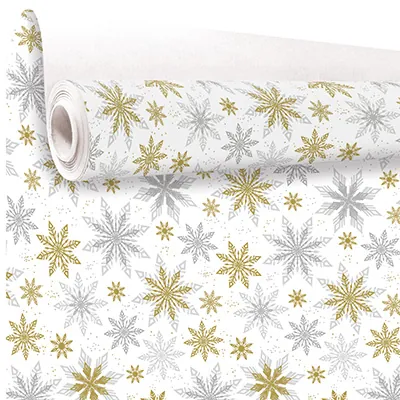 Papier cadeau flocons or/argent 70 cm x 50 m 80 g/m² papier couché - Papier cadeaux couchés à motifs-2