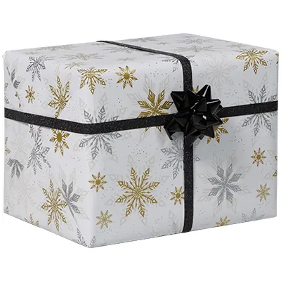 Papier cadeau flocons or/argent 70 cm x 50 m 80 g/m² papier couché - Papier cadeaux couchés à motifs-3