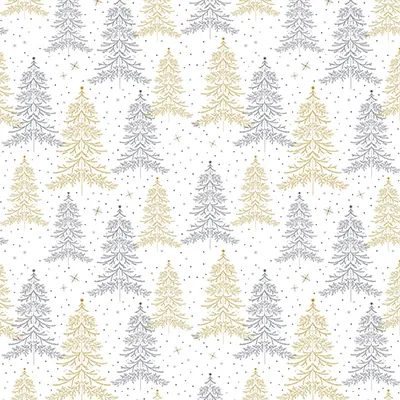 Papier cadeau Arbre de Noël Sapins or/argent/blanc 80 g/m² 70 cm x 50 m papier couché  - Papier cadeaux couchés à motifs