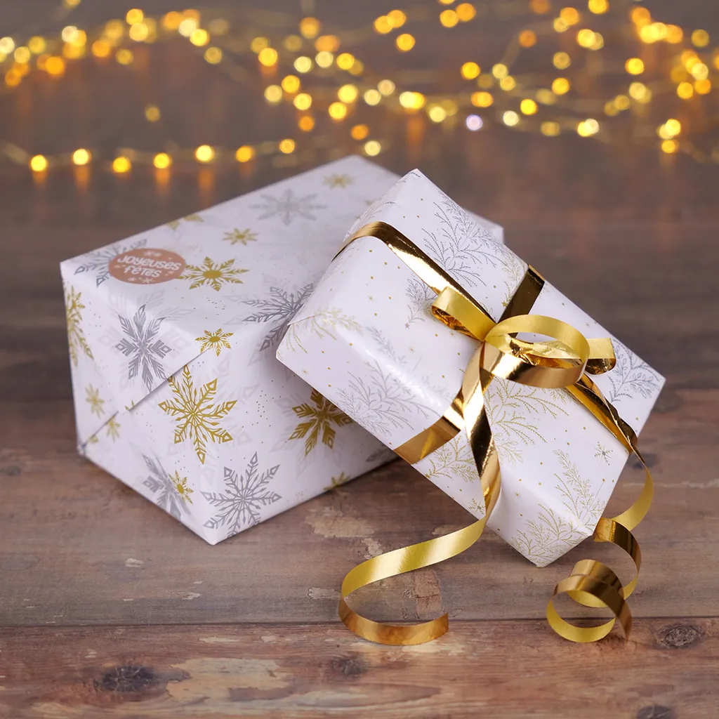 Papier cadeau Arbre de Noël Sapins or/argent/blanc 80 g/m² 70 cm x 50 m papier couché  - Papier cadeaux couchés à motifs-6