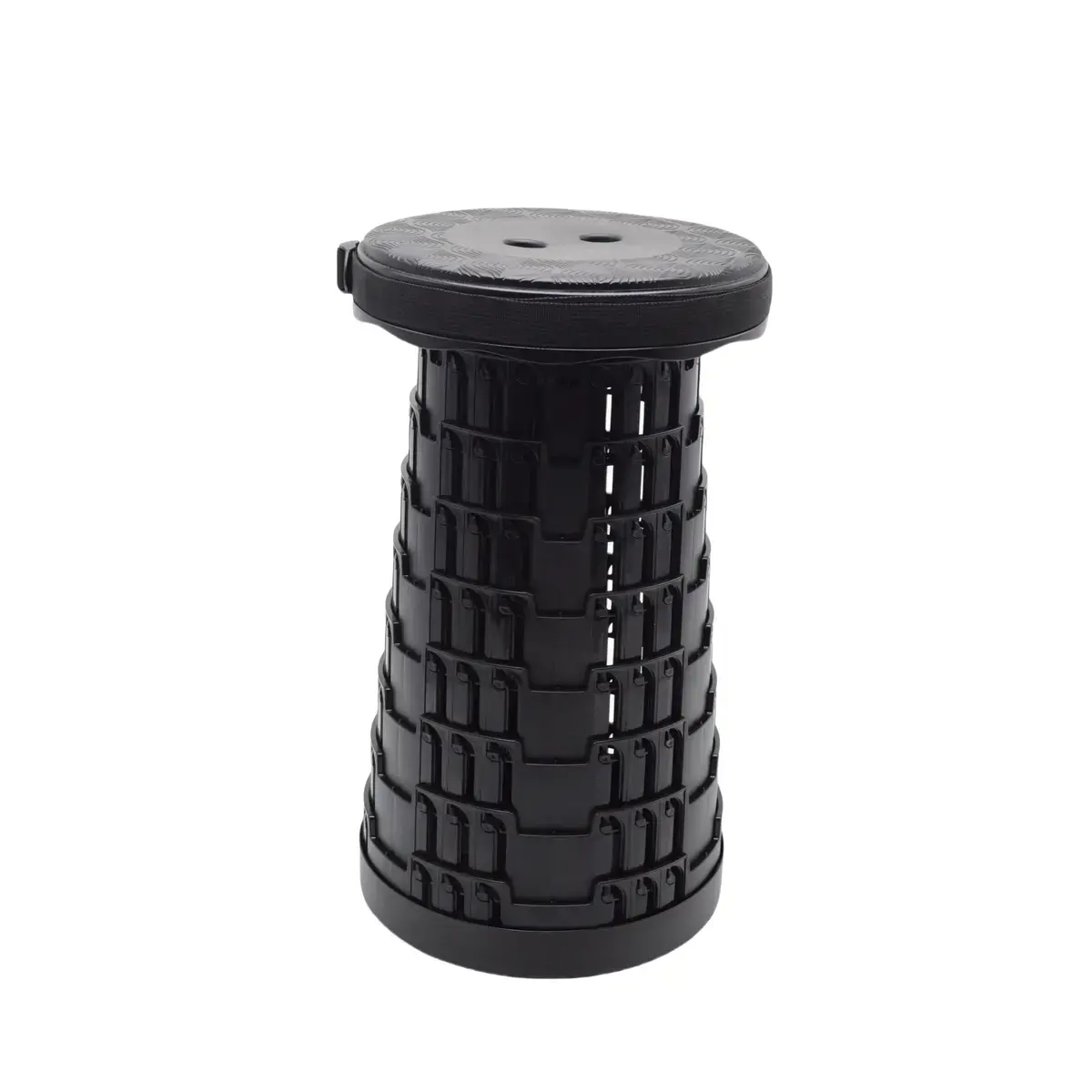 Tabouret télescopique pliant noir plastique Ø25cm H45cm, coussin intégré - Tabourets marchepieds