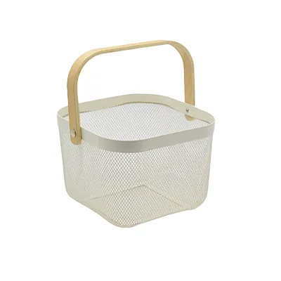 Panier libre-service métal blanc avec poignées bois 8 litres - Paniers magasin