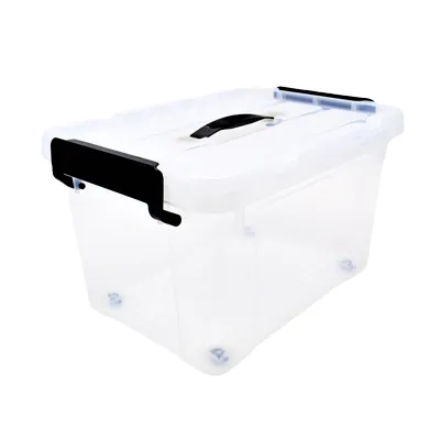 Bac de rangement plastique 16L + couvercle et roulettes, translucide, 38 x 28 x 23 cm - Bacs de rangement