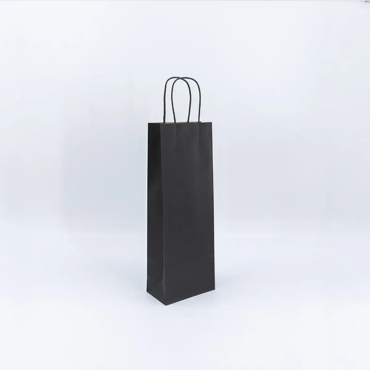 Sac bouteille kraft noir 14 + 8 x 39 cm 110 g/m² – Sac cadeau bouteille – 1 bouteille - Paquet de 50 - Sacs bouteilles