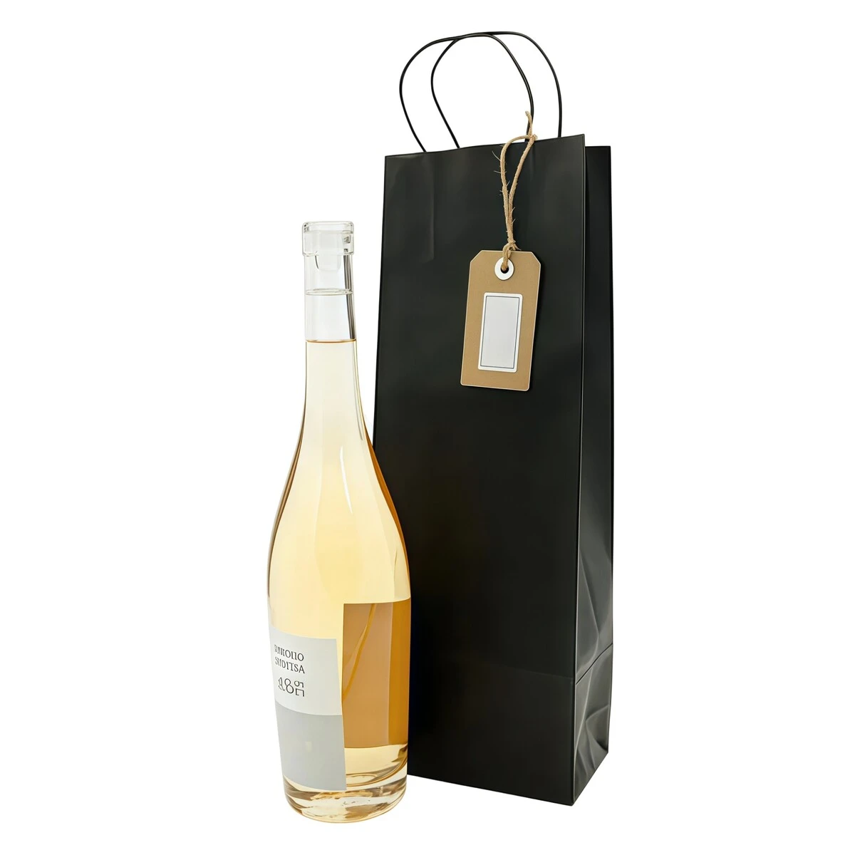 Sac bouteille kraft noir 14 + 8 x 39 cm 110 g/m² – Sac cadeau bouteille – 1 bouteille - Paquet de 50 - Sacs bouteilles-2
