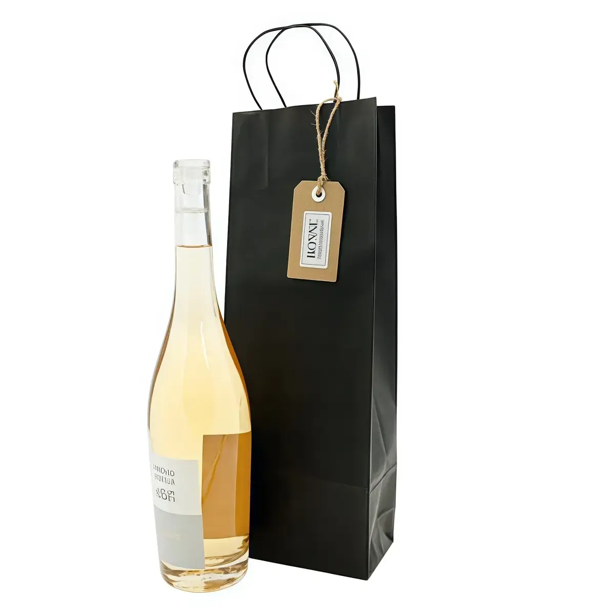 Sac bouteille kraft noir 14 + 8 x 39 cm 110 g/m² – Sac cadeau bouteille – 1 bouteille - Paquet de 50 - Sacs bouteilles-2