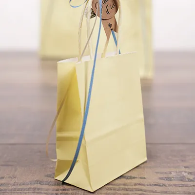 Sac kraft jaune pastel à poignées torsadées 12+6x15cm 120g/m² (x50) - Sacs kraft couleur poignées torsadées-2
