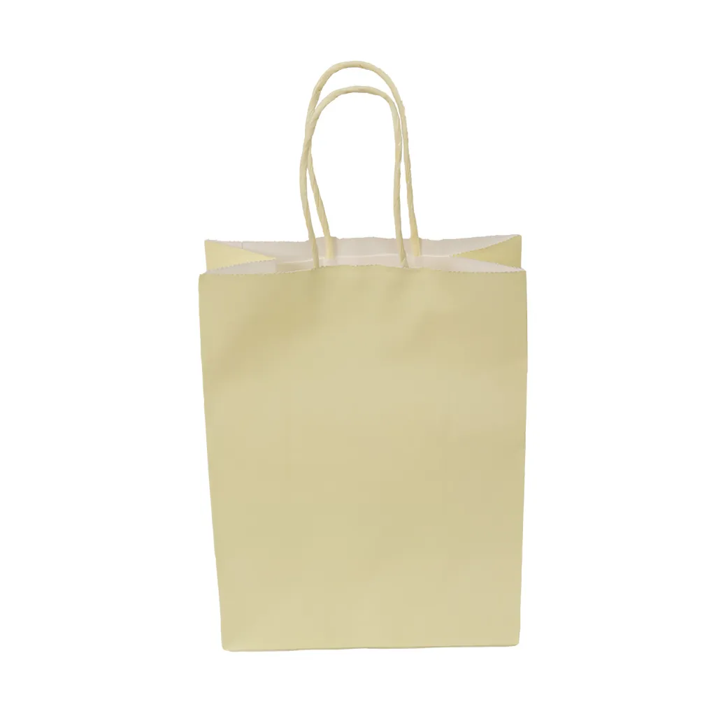 Sacs kraft jaune pastel à poignées torsadées 16+8x22cm 120g/m² (x50) - Sacs kraft couleur poignées torsadées-3