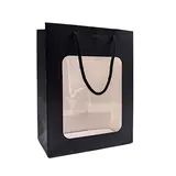 Sacs pelliculés noir mat avec fenêtre - 22 + 11 x 28 cm - Sacs pelliculés poignées cordelette