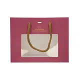 Sacs papier kraft à fenêtre poignées cordelettes - 22+9x17cm - collection Épicerie Fine  bordeaux - Sacs pelliculés à motifs