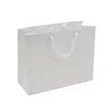 Sac papier luxe blanc mat à poignées cordelette 32,5 x 13 x 26 cm 190g/m² - Paquet de 20 - Sacs pelliculés poignées cordelette