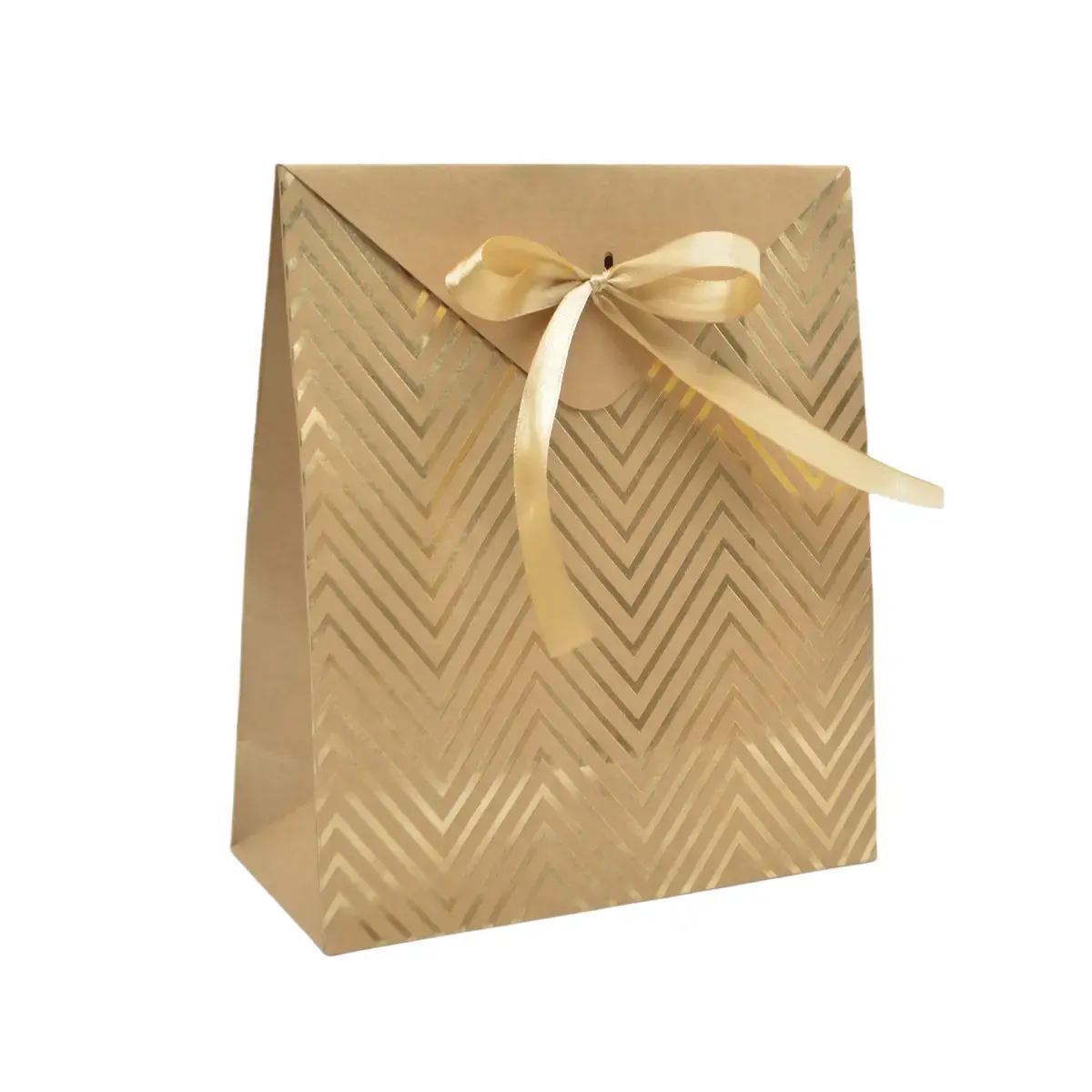 Pochettes cadeaux Chevrons - brun / or - moyen modèle - Pochettes cadeaux luxe