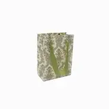 Sac luxe blanc / vert motif baroque et poignées ruban – L 12 x P 6 x H 16 cm – Paquet de 20 - Sacs kraft luxe