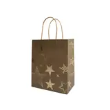 Sac cadeau kraft poignées torsadées vert olive à motif étoiles 18 + 10 x 22 cm - Paquet de 20 - Sacs kraft luxe