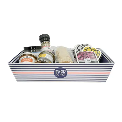 Corbeille carton rectangle Mer 33 x 20 x 7,5 cm bleu marine / blanc, paquet de 10 - Corbeilles carton-2