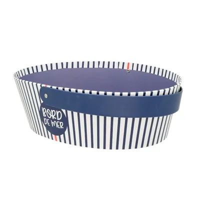 Corbeille carton ovale  1 anse Mer 26 x 19,3 x 8 cm bleu marine / blanc, paquet de 6 - Corbeilles carton-2