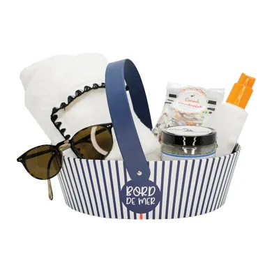 Corbeille carton ovale  1 anse Mer 26 x 19,3 x 8 cm bleu marine / blanc, paquet de 6 - Corbeilles carton-3