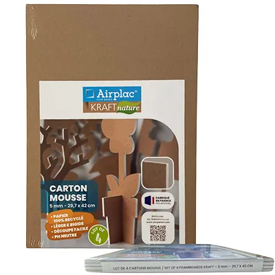 Carton plume brun, A3, 29,7x42 cm, épaisseur 5 mm - Plaques alvéolaires