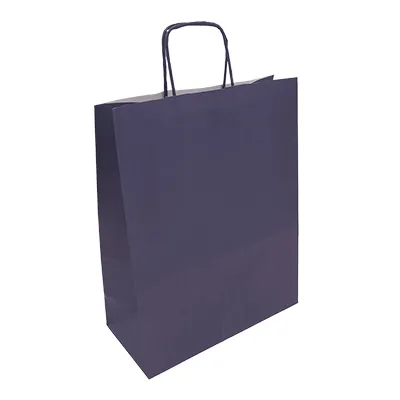Sac kraft blue navy à poignées torsadées 36+13x44,5cm 90g/m² (x50) - Sacs kraft couleur poignées torsadées