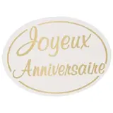 Étiquettes cadeaux adhésives Joyeux anniversaire Blanc / Or 40 x 30 mm - Boîte de 500 
