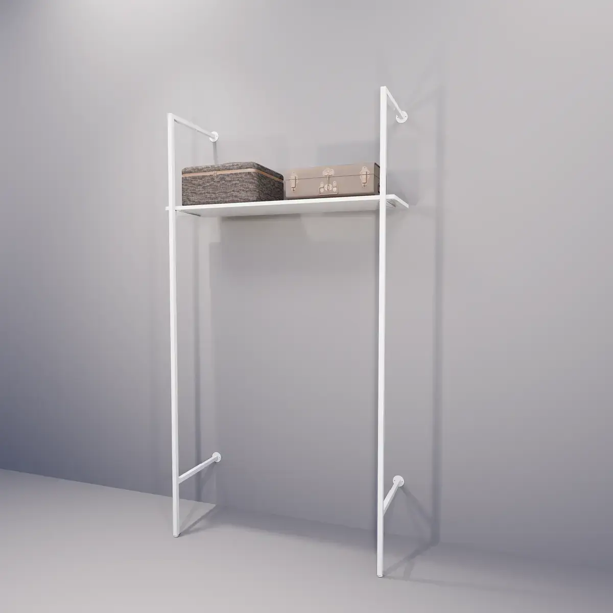Portant vêtement fixe professionnel blanc sur vérin, 105x45x150cm - Ligne Square 25 blanc-4